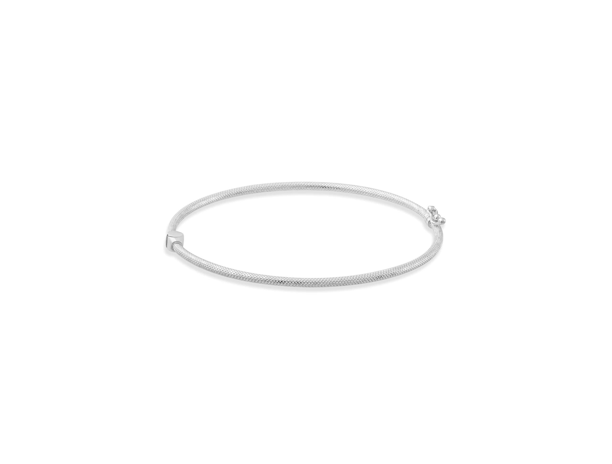 14K White Gold Minimalist Bangle Bracelet - Real Gold Dainty Cuff