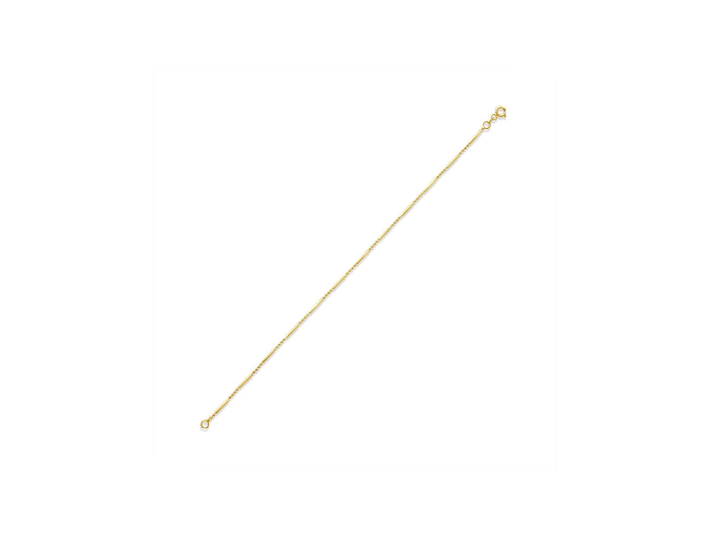 14K Solid Gold Thin Beaded Bar Bracelet – Minimalist Dainty Jewelry