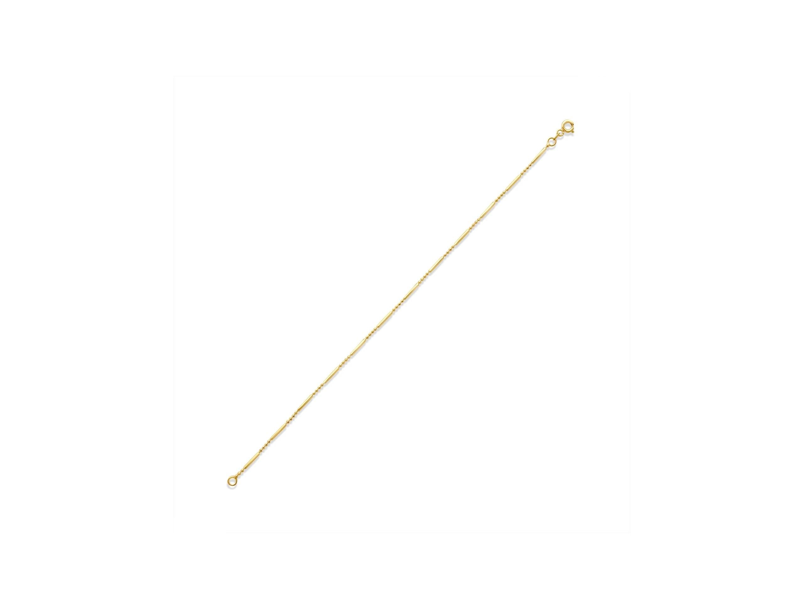 14K Solid Gold Thin Beaded Bar Bracelet – Minimalist Dainty Jewelry