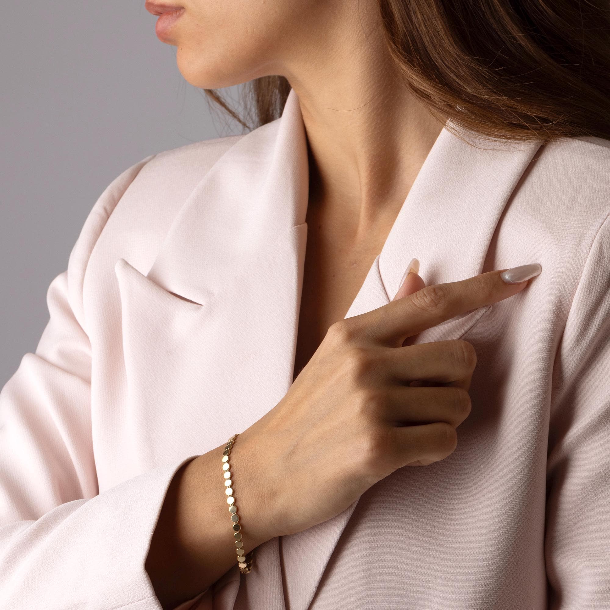 14K Solid Gold Disc Bracelet – Dainty Round Plate Design