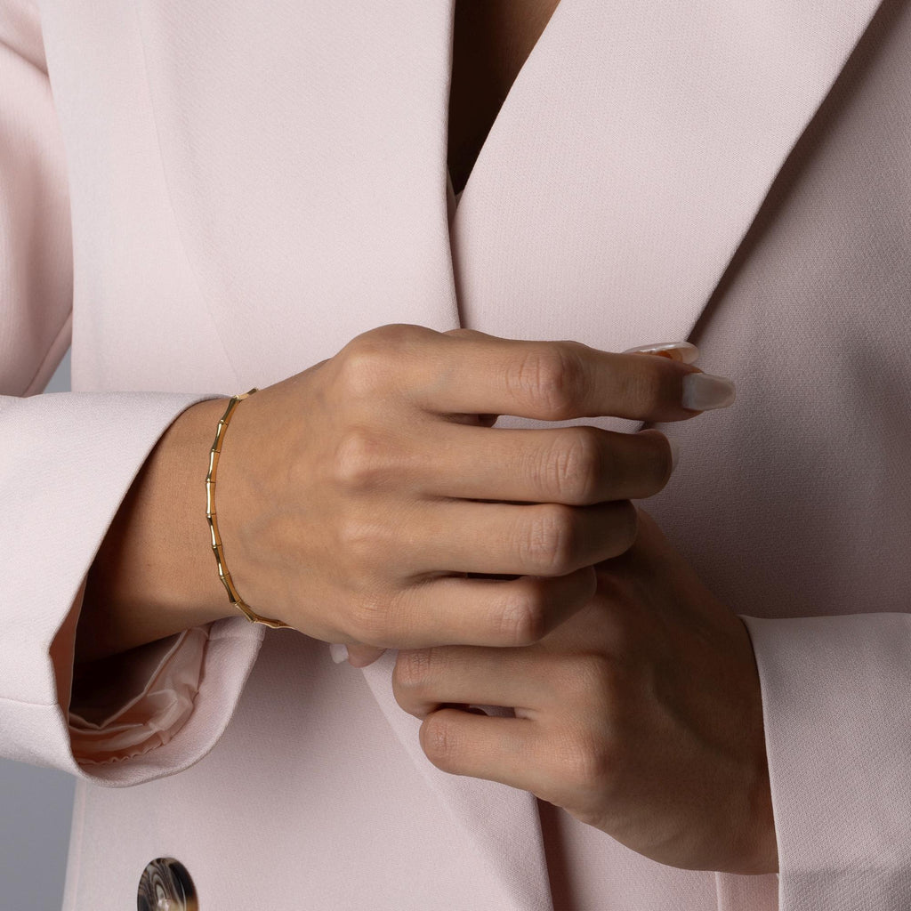 14K Solid Gold Bamboo Bracelet – Unique Textured Real Gold Jewelry