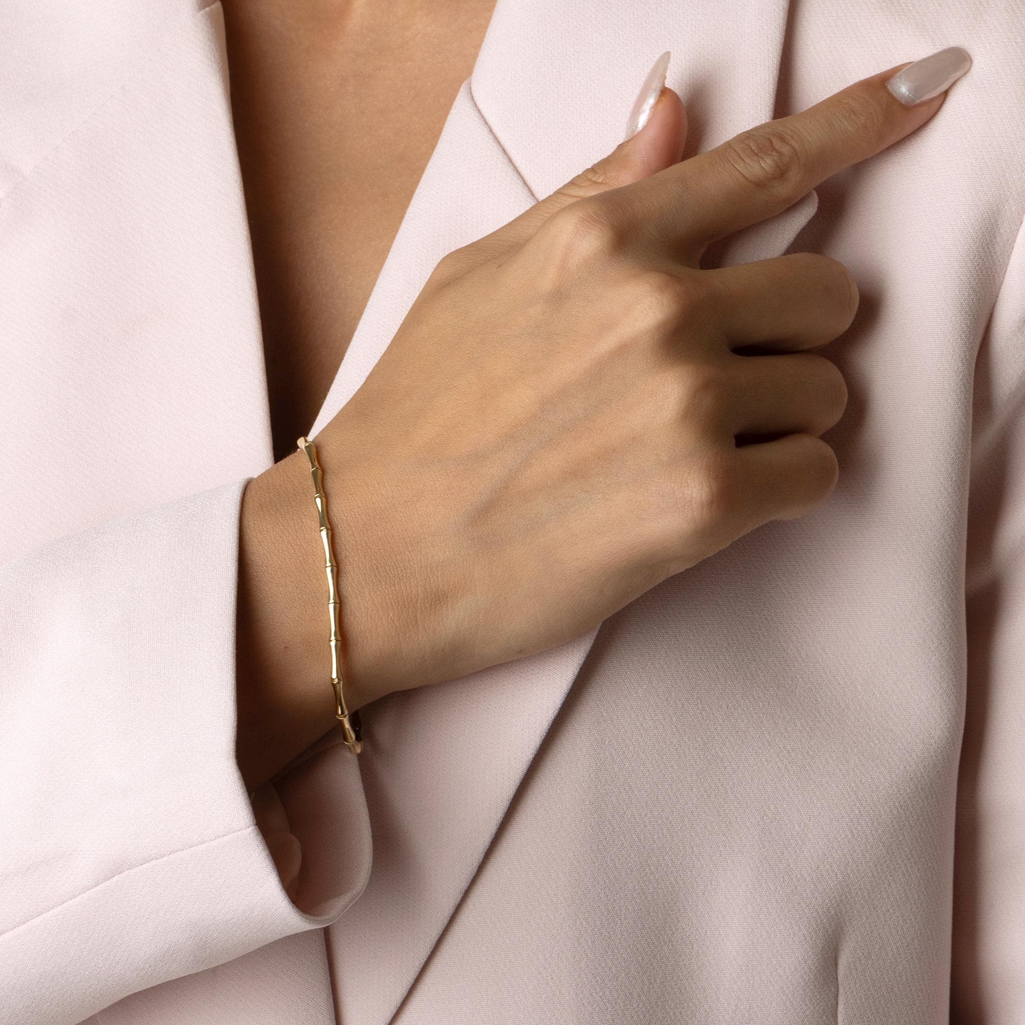 14K Solid Gold Bamboo Bracelet – Unique Textured Real Gold Jewelry