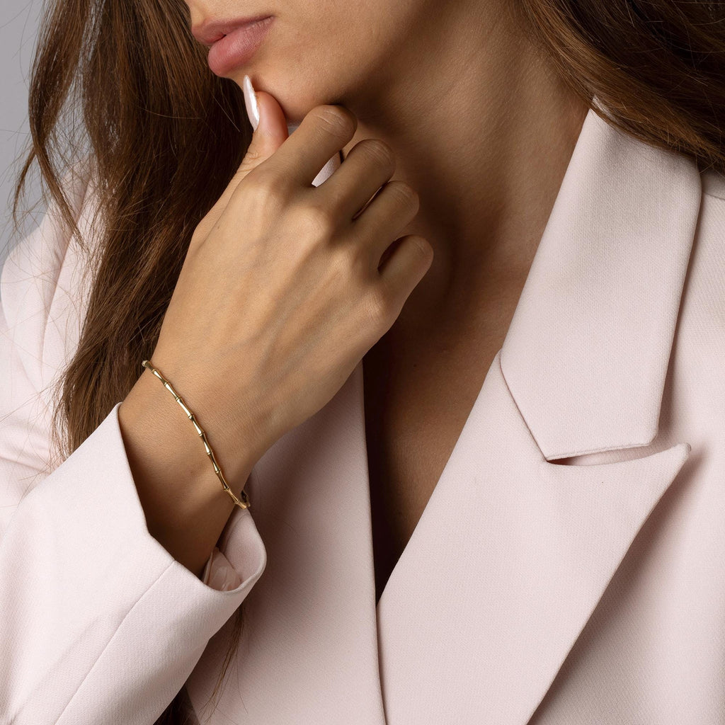 14K Solid Gold Bamboo Bracelet – Unique Textured Real Gold Jewelry