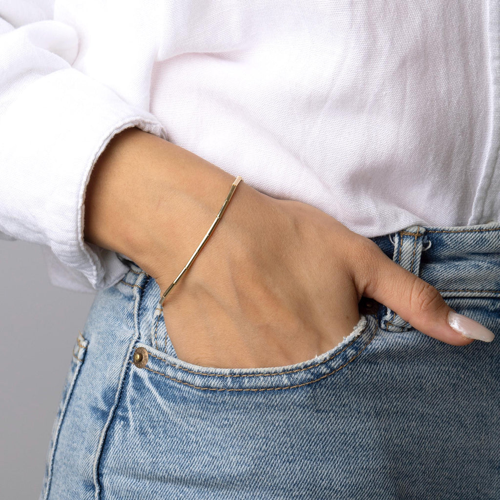 14K Solid Gold Bar Bracelet – Minimalist Segment Design