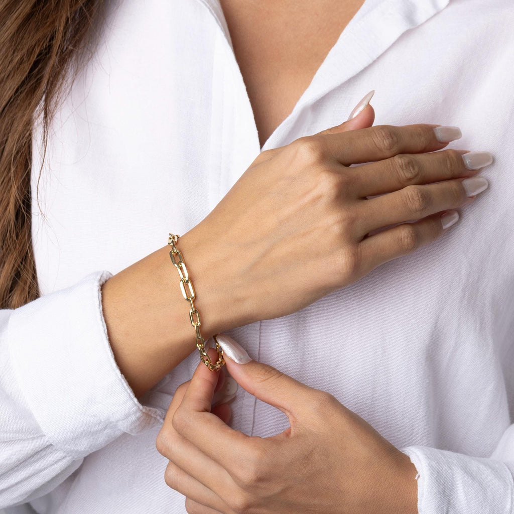 14K Solid Gold Chunky Link Bracelet – Bold Real Gold Chain Jewelry for Women, Modern Statement Bracelet, Elegant Everyday Gift