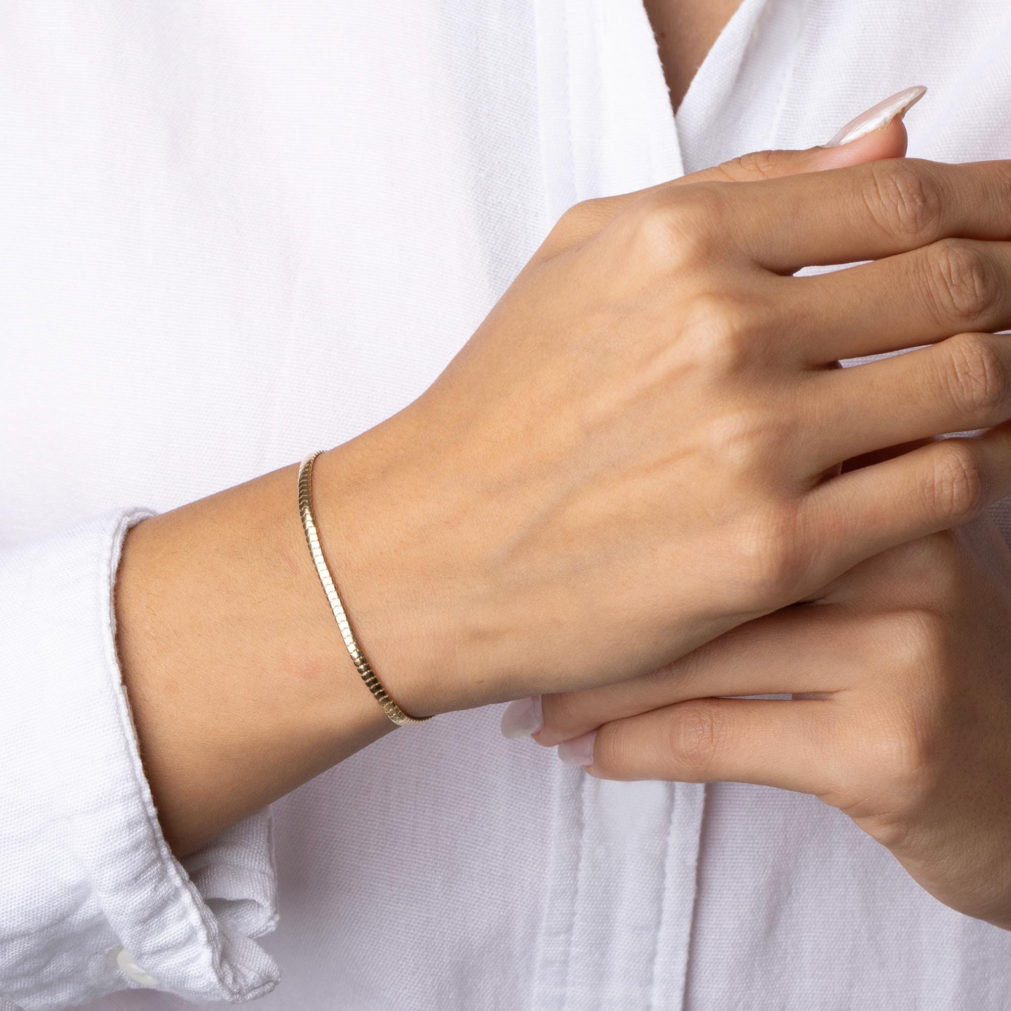 14K Solid Gold Box Chain Bracelet – Dainty Thin Real Gold Jewelry