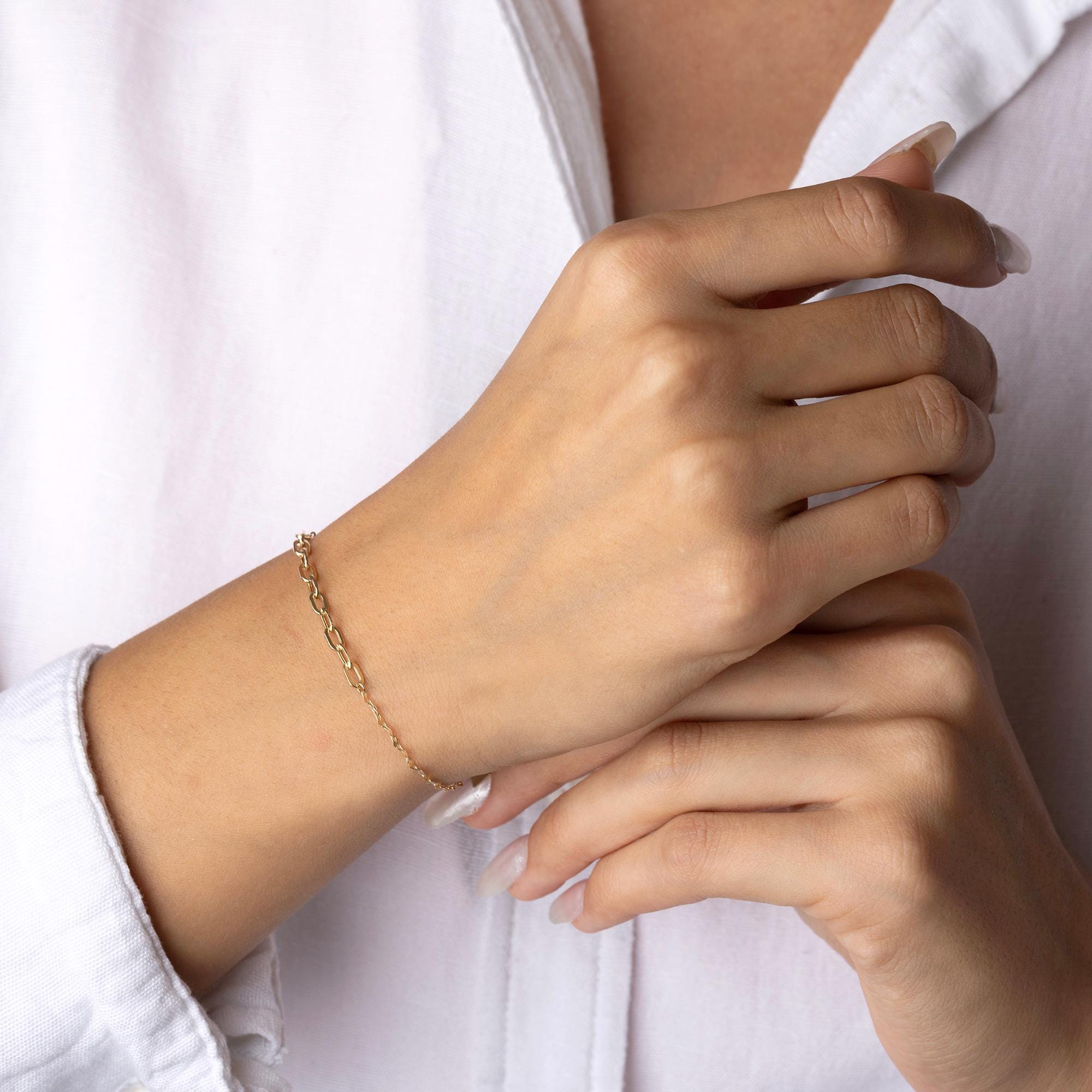 14K Solid Gold Link Bracelet – Minimalist Elegant Bracelet