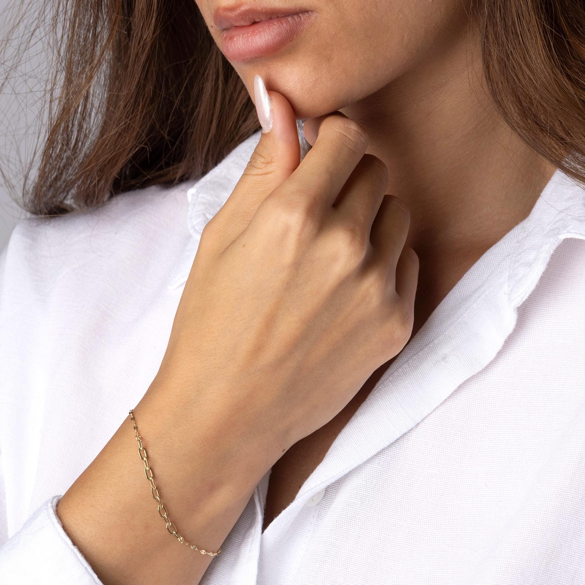 14K Solid Gold Link Bracelet – Minimalist Elegant Bracelet