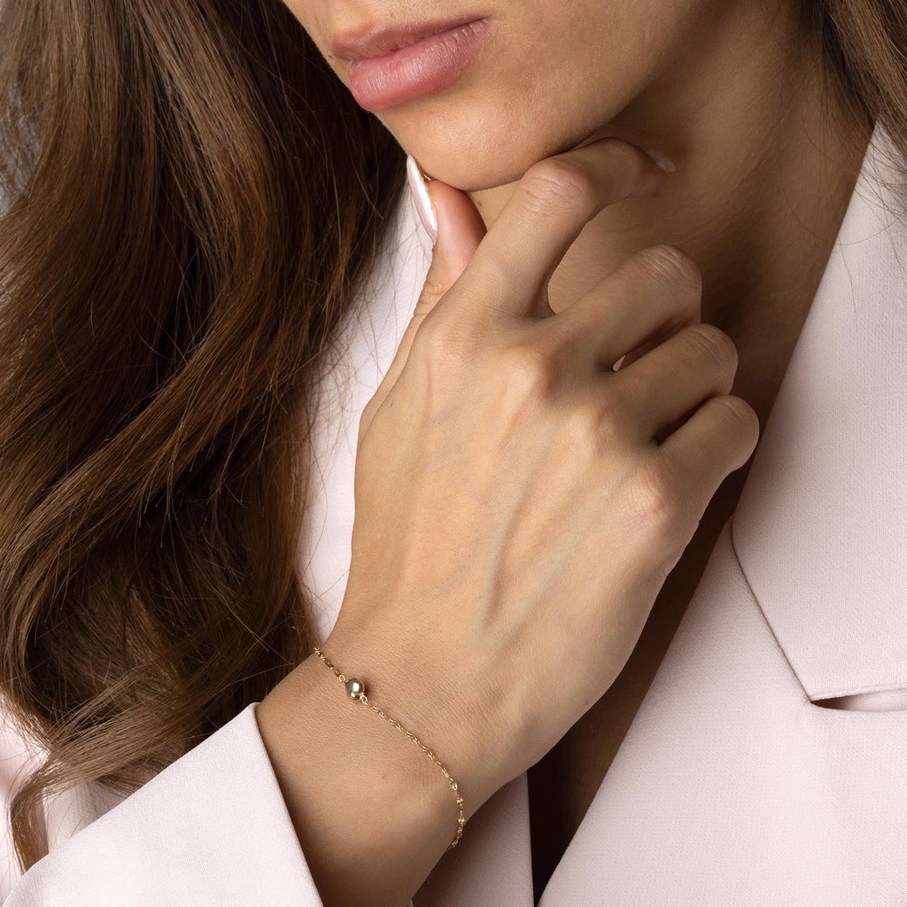 14K Solid Gold Heart Bracelet - Dainty Minimalist Chain