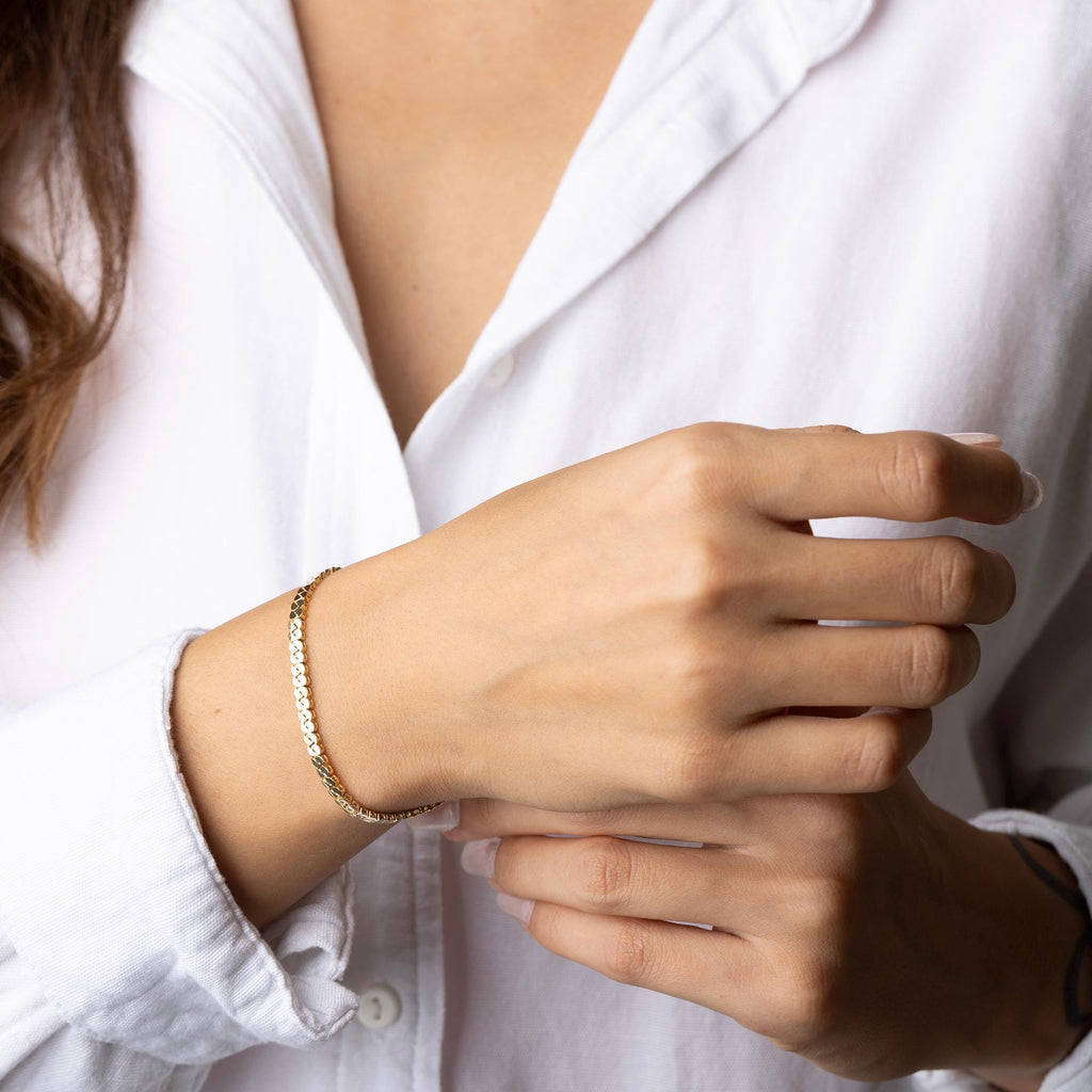 14K Solid Gold Figaro Chain Bracelet - Real Gold Link Chain