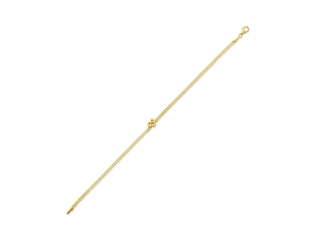 14K Solid Gold Heart Bracelet - Real Gold Love Charm Bracelet