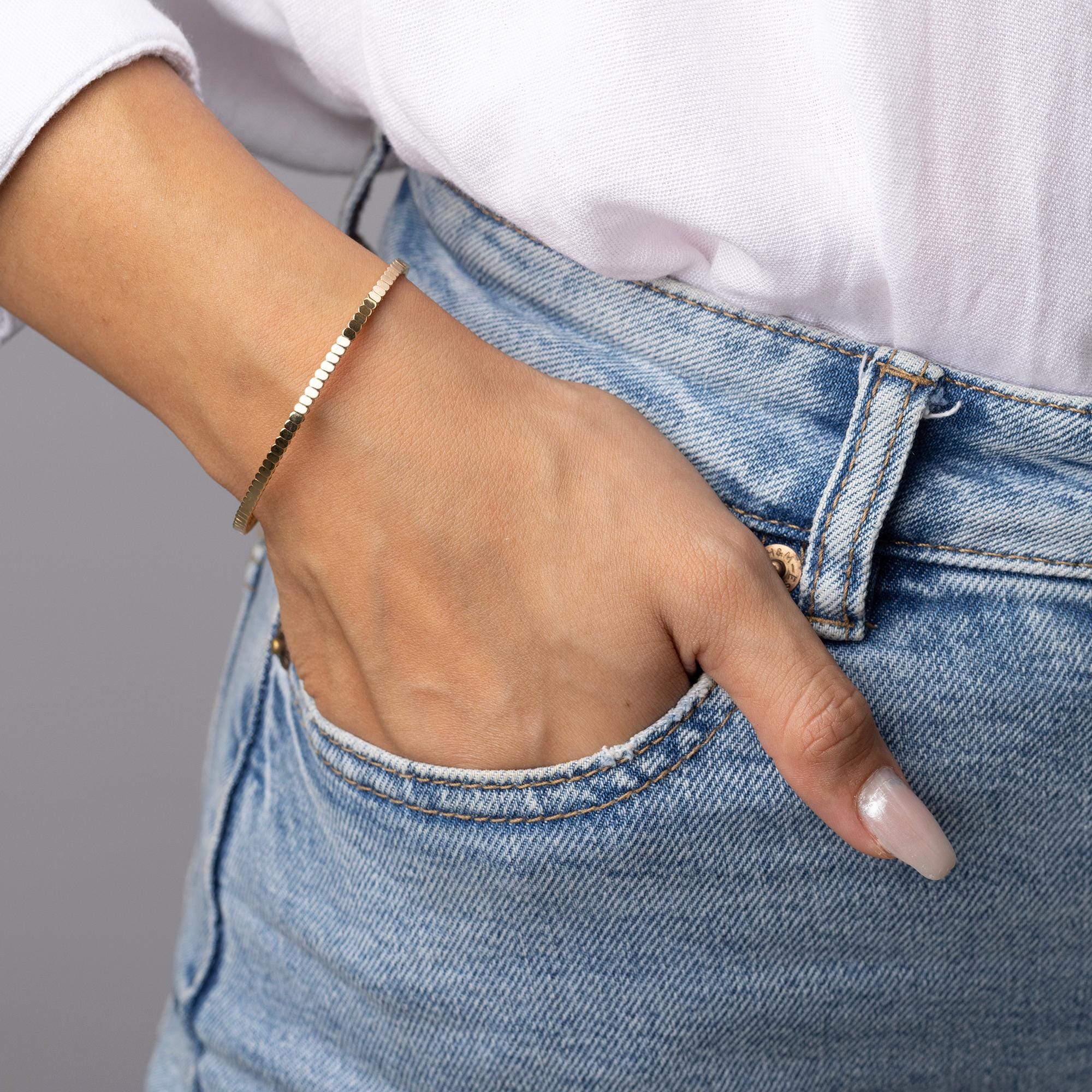 14K Solid Gold Square Link Bracelet – Dainty Real Gold Jewelry