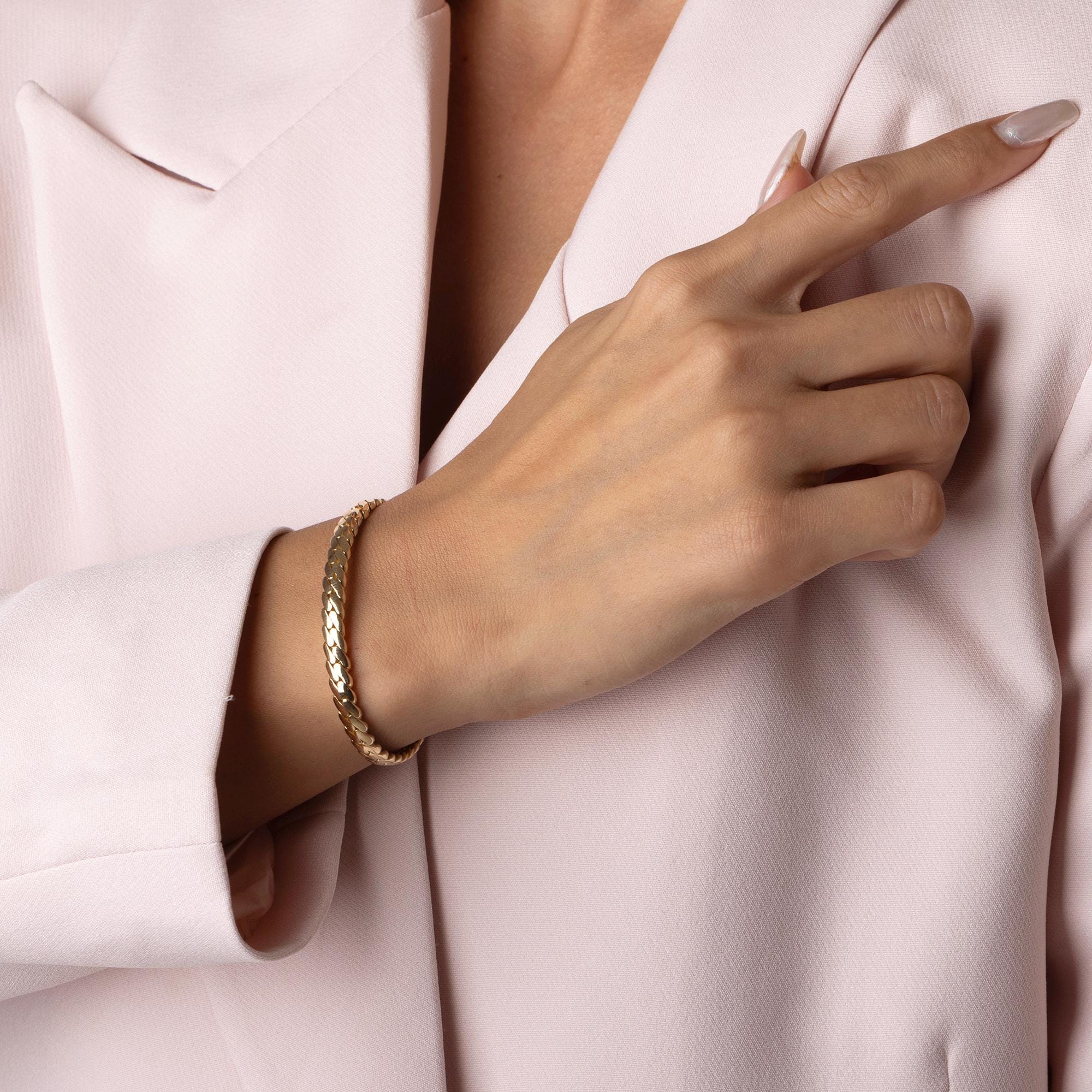 14K Solid Gold Flat Curb Bracelet – Bold Real Gold Jewelry for Women