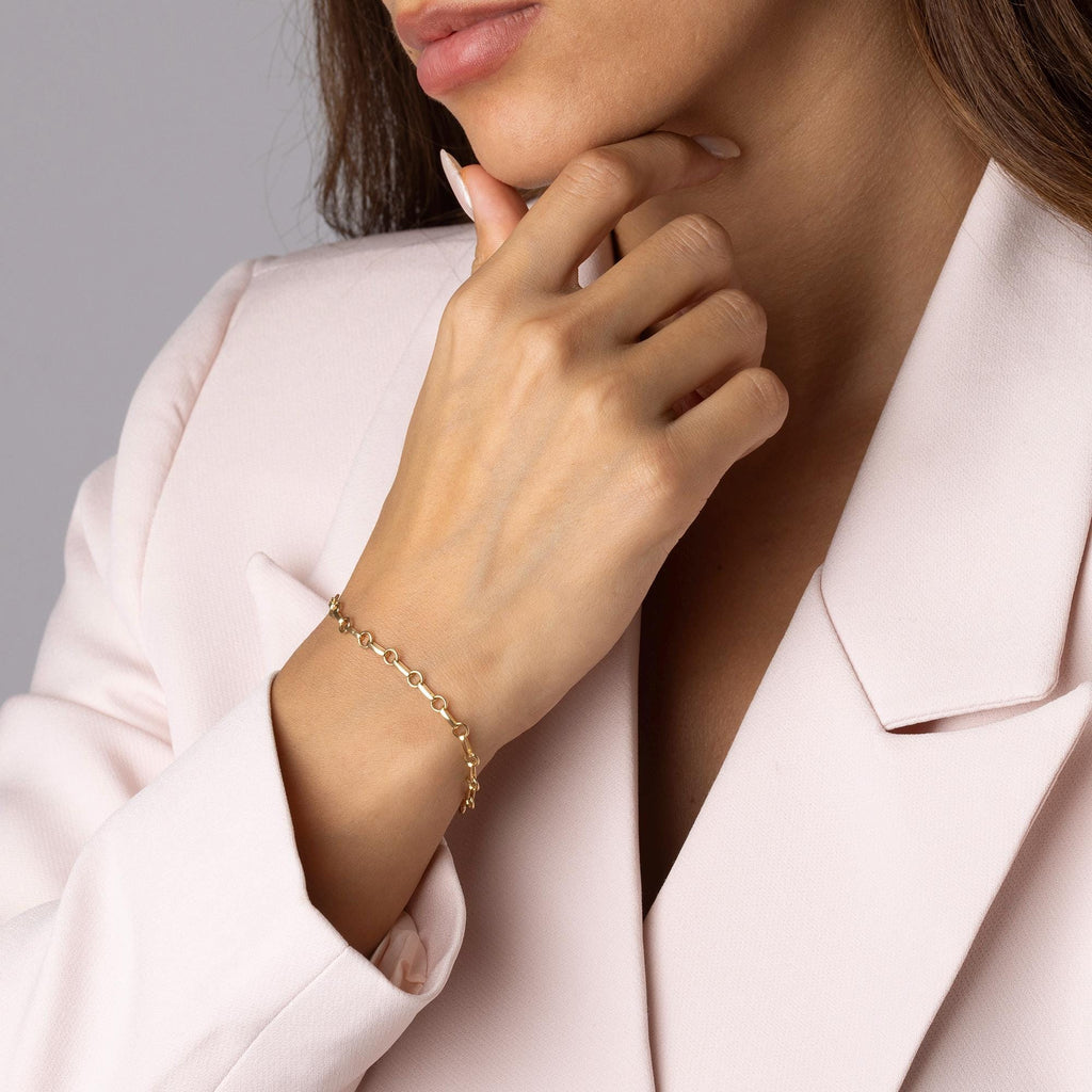 14K Solid Gold Circle Link Bracelet – Minimalist Round Chain Real Gold Jewelry