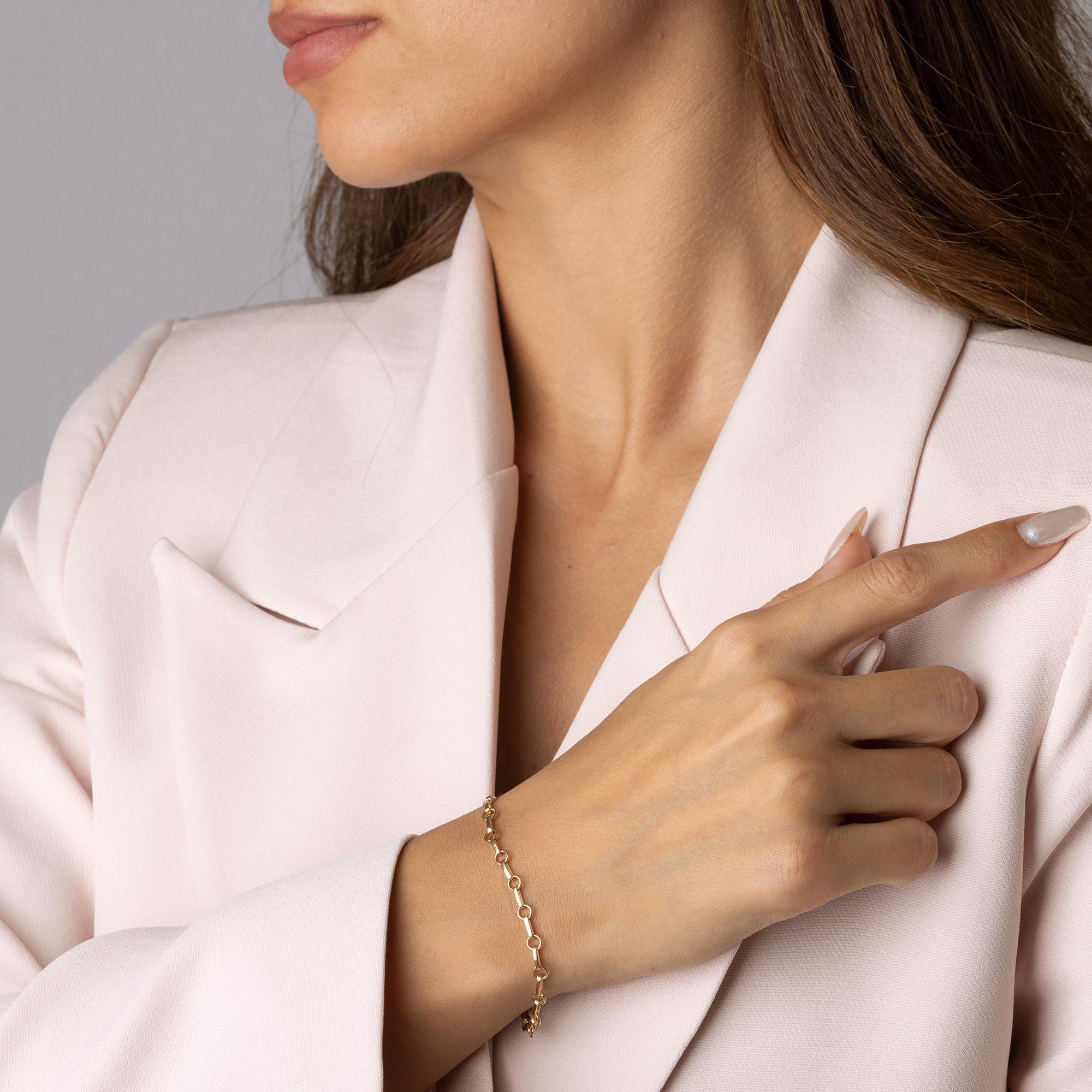 14K Solid Gold Circle Link Bracelet – Minimalist Round Chain Real Gold Jewelry