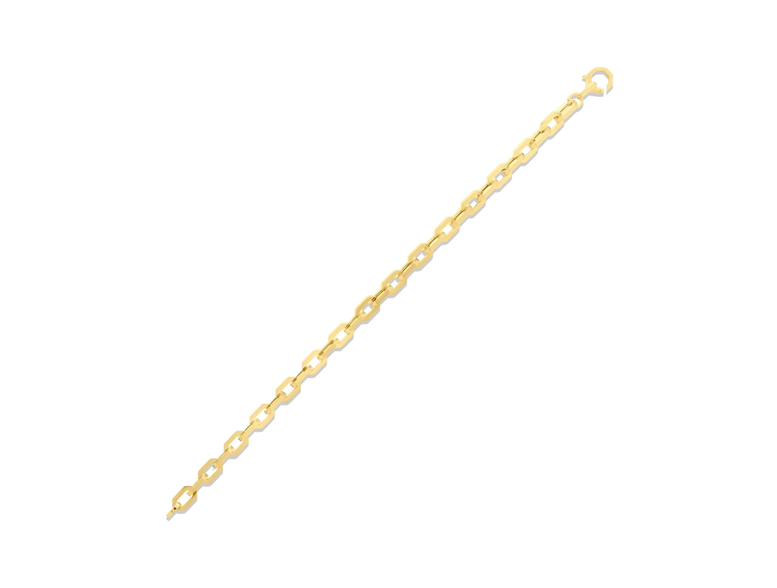 14K Solid Gold Bold Link Bracelet – Rectangular Chain Real Gold Jewelry