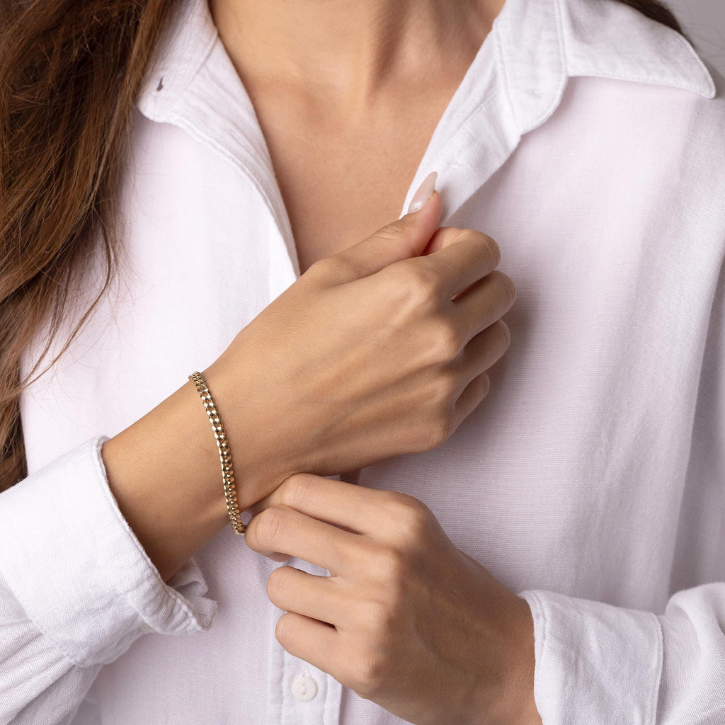 14K Solid Gold Curb Chain Bracelet – 5mm Thick Real Gold Jewelry