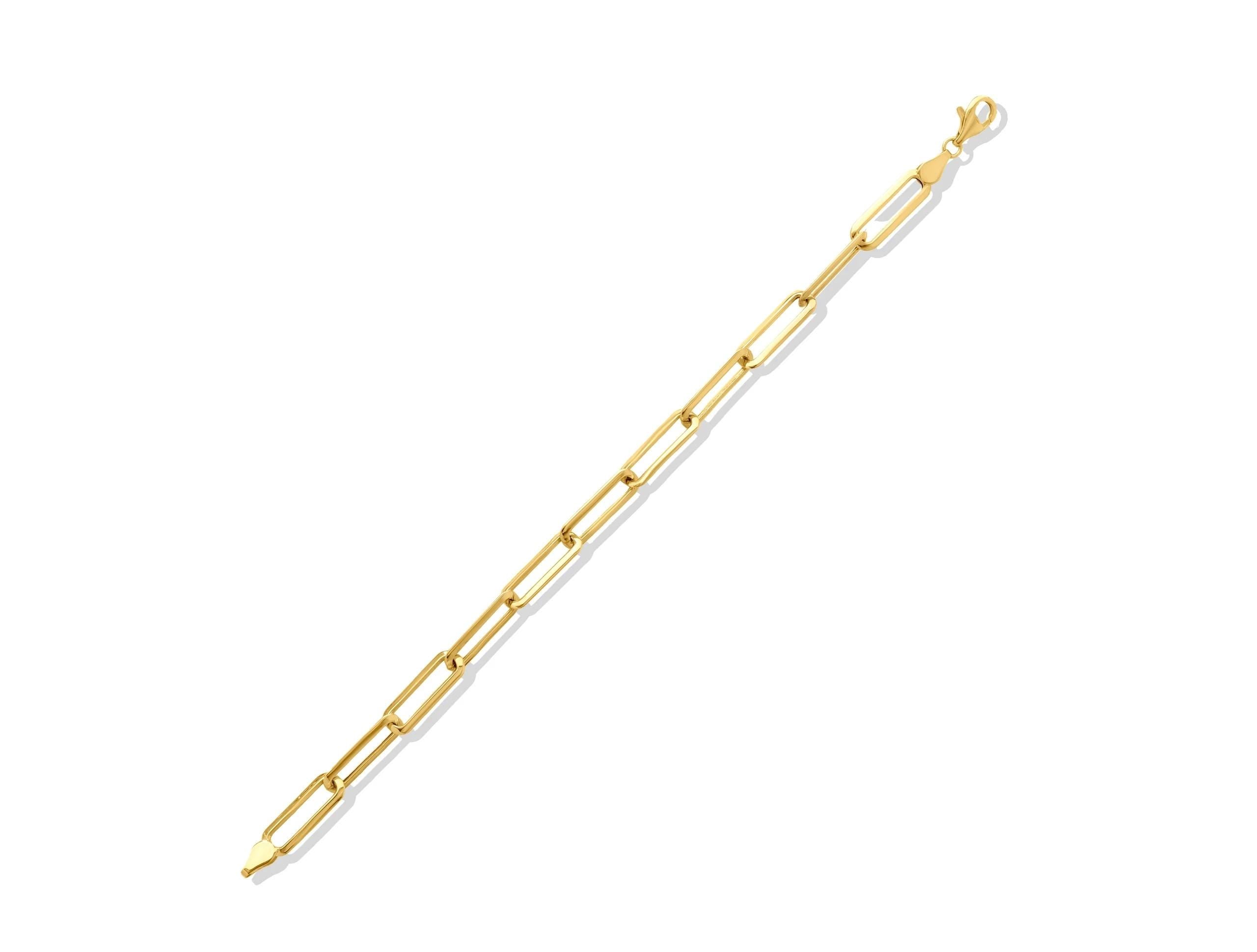 14K Solid Gold Large Paperclip Bracelet – Bold Rectangular Link Real Gold Jewelry