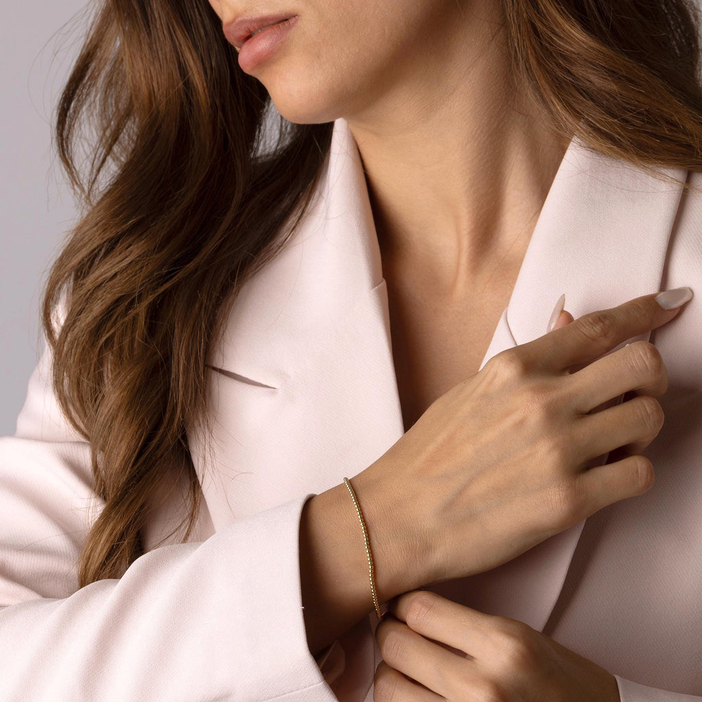 14K Solid Gold Beaded Ball Bracelet – Dainty Real Gold Jewelry