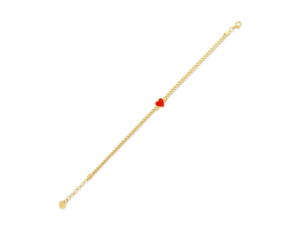 14K Solid Gold Pink Heart Bracelet - Enamel Heart Chain Bracelet