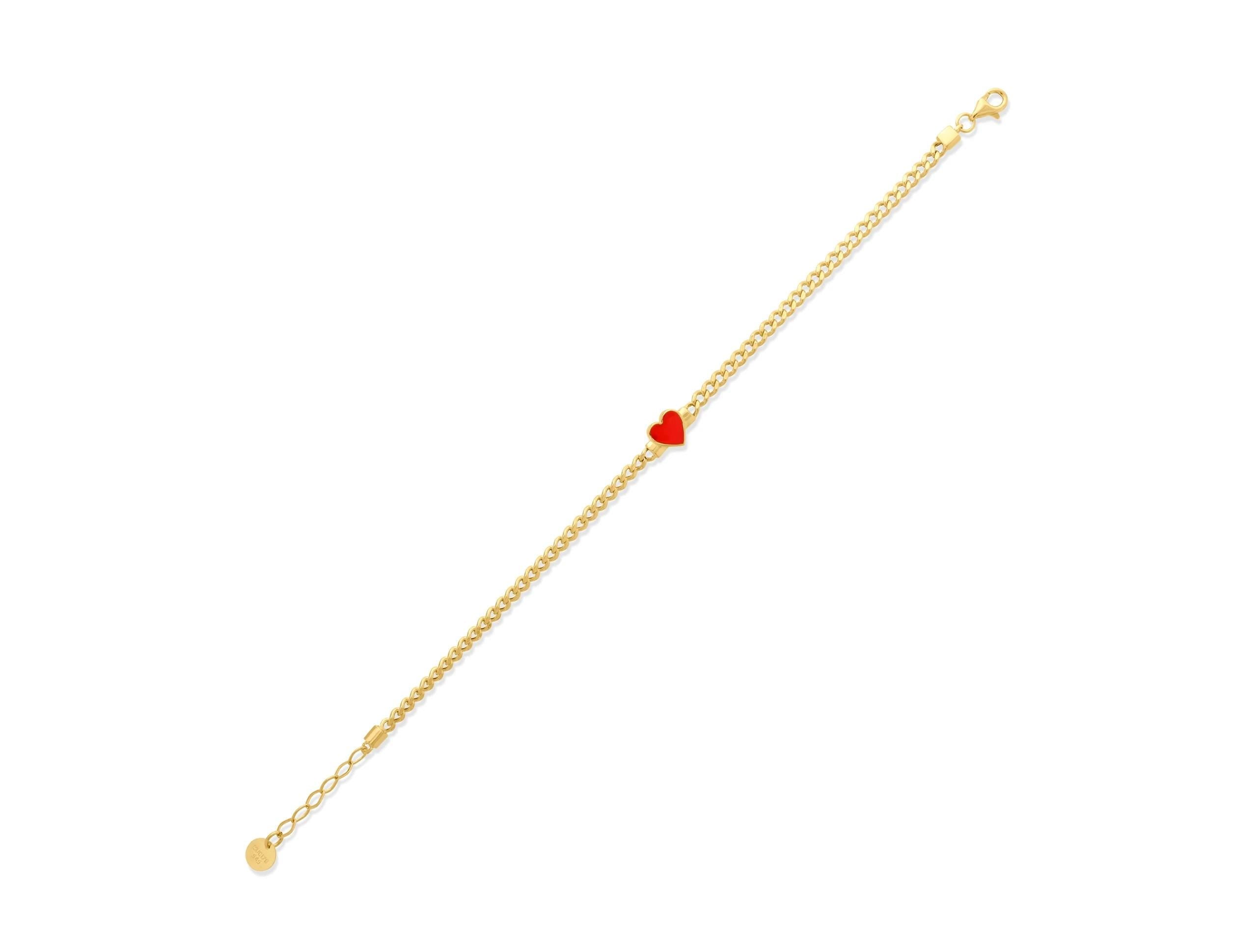 14K Solid Gold Pink Heart Bracelet - Enamel Heart Chain Bracelet