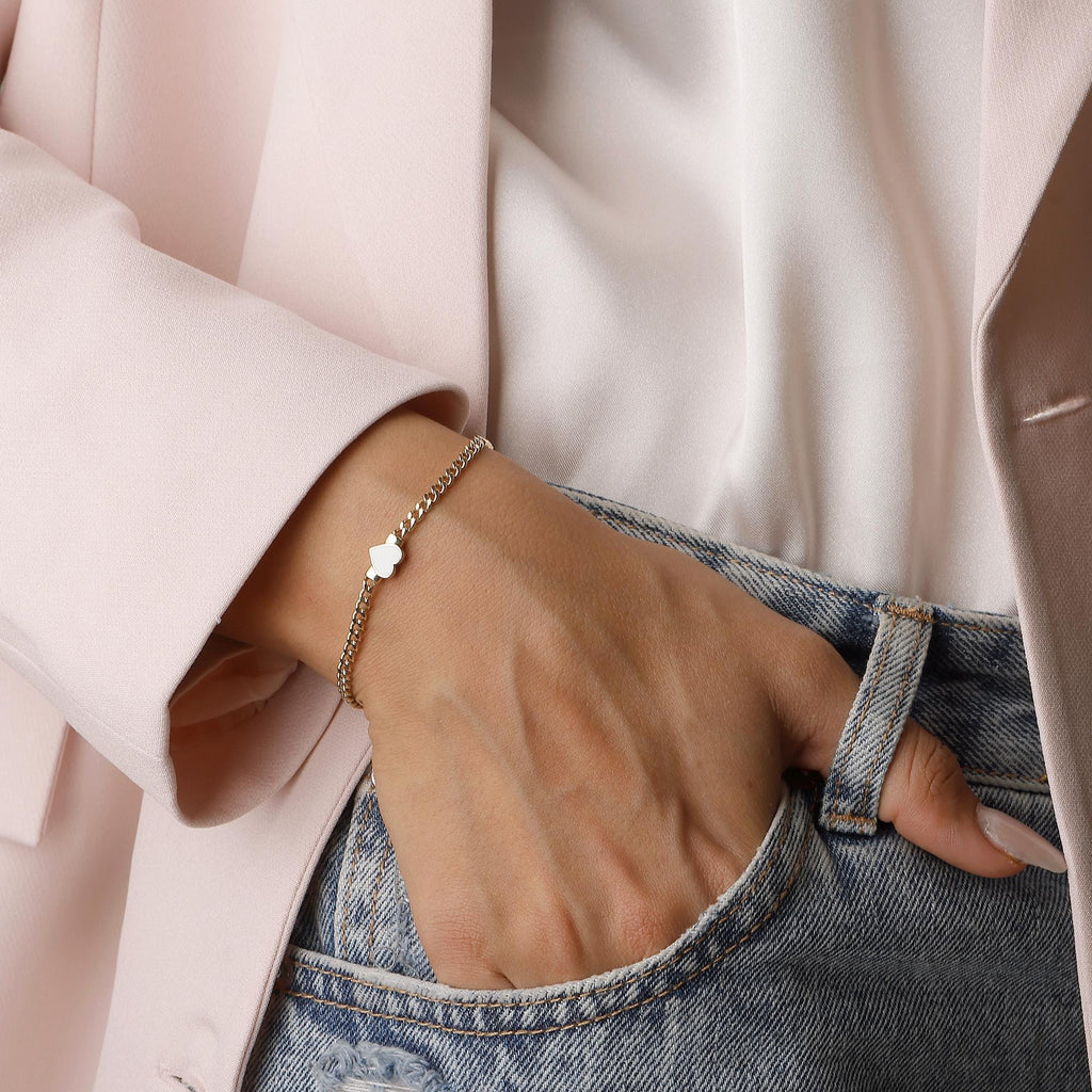 14K Solid Gold Pink Heart Bracelet - Enamel Heart Chain Bracelet