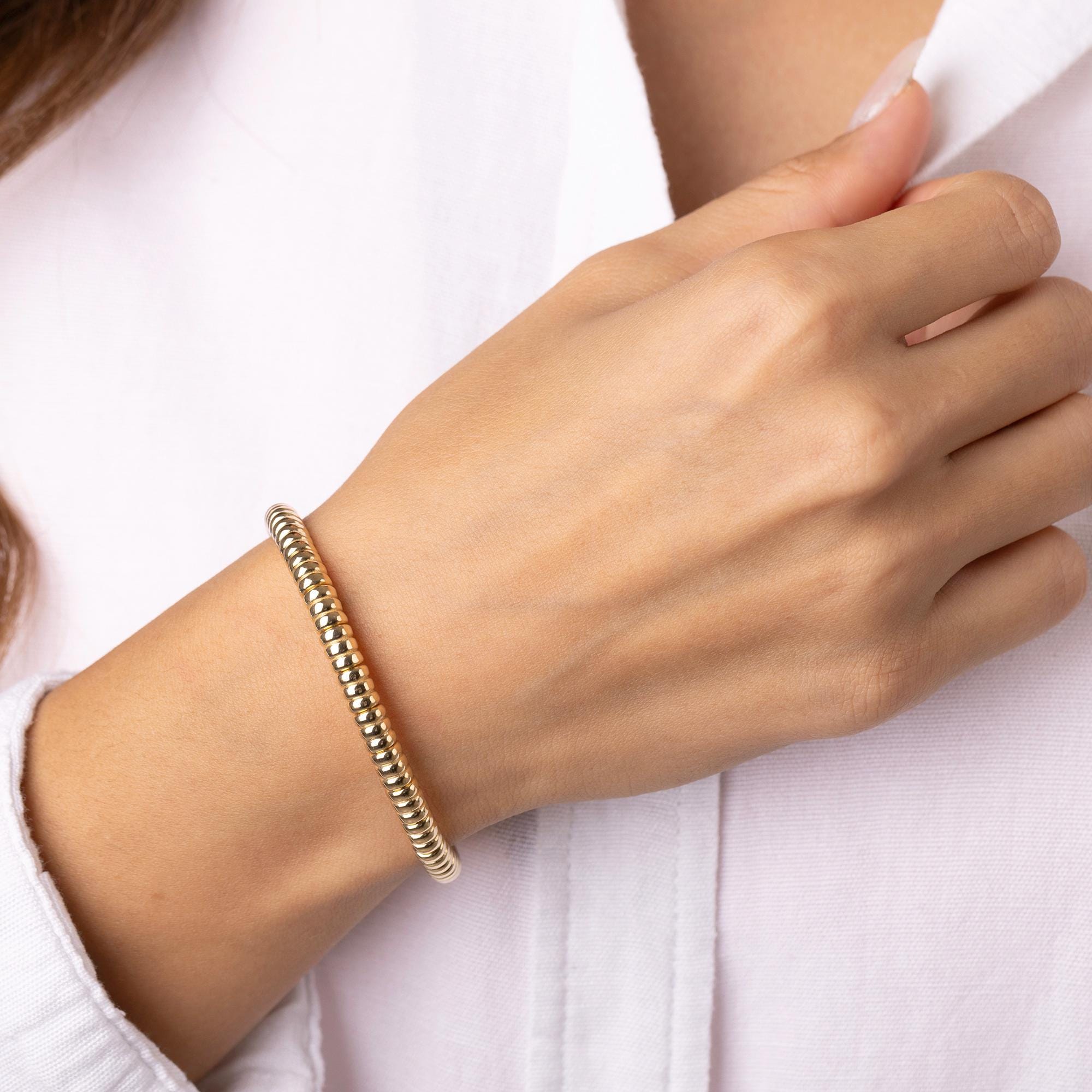 14K Solid Gold Spiral Coil Bracelet – Modern Chunky Bracelet