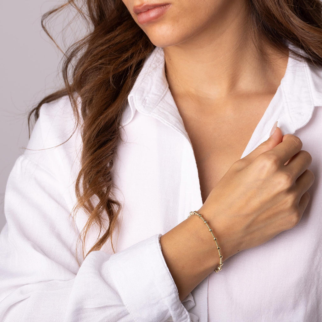 14K Solid Gold Beaded Bracelet – Dainty Real Gold Jewelry with Round Beads