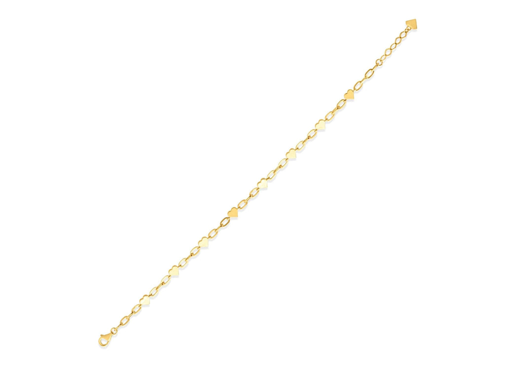 14K Solid Gold Heart Link Bracelet - Dainty Real Gold Jewelry with Small Hearts