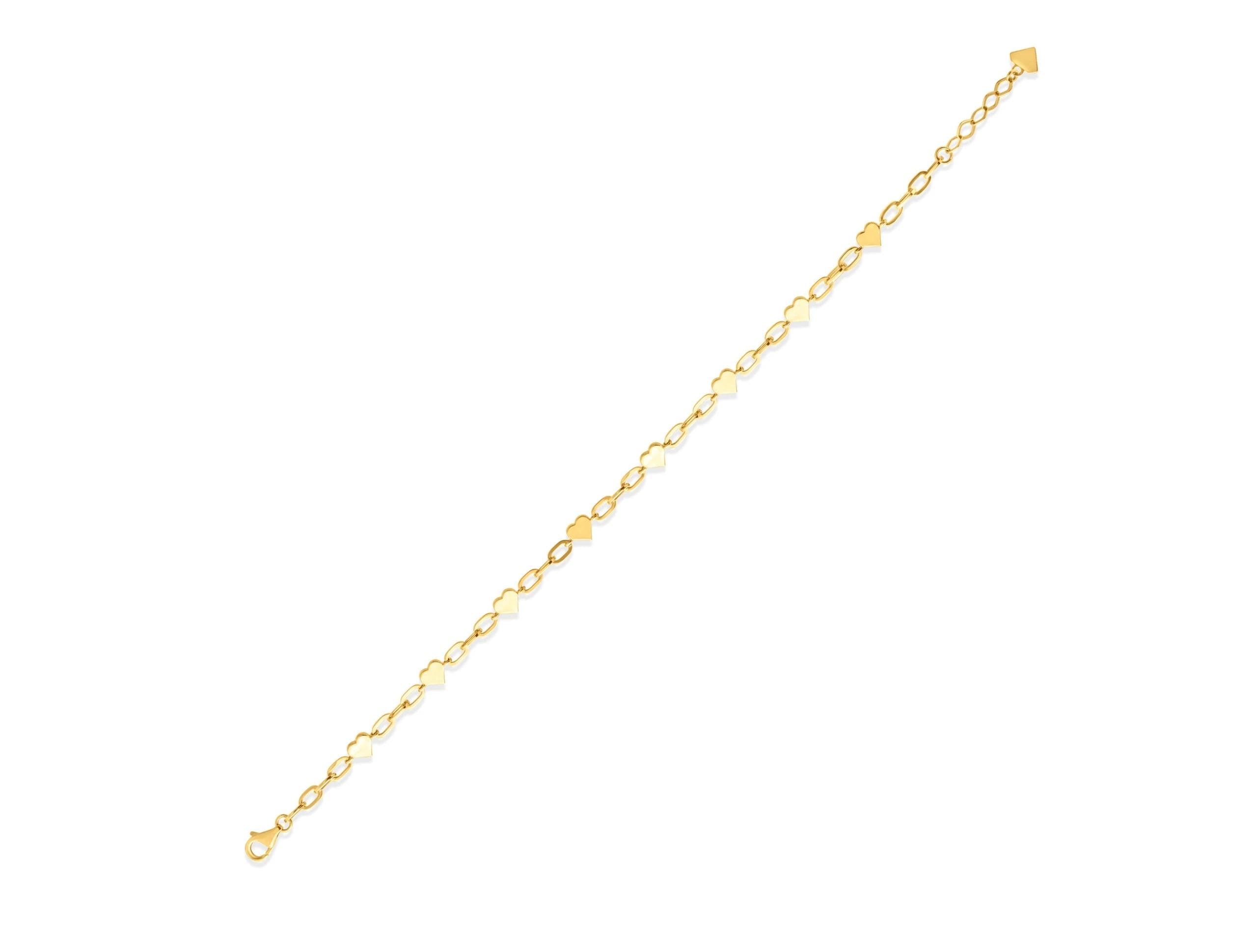 14K Solid Gold Heart Link Bracelet - Dainty Real Gold Jewelry with Small Hearts