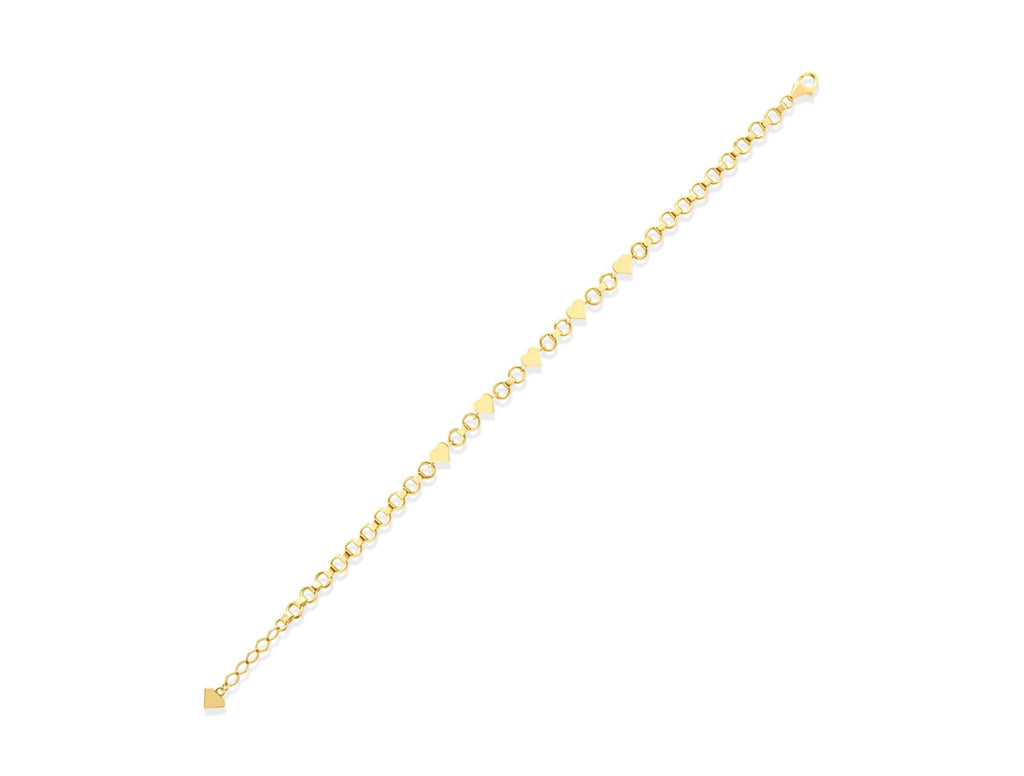 14K Solid Gold Heart Link Bracelet, Real Gold Dainty Chain, Minimalist Romantic Jewelry, Elegant Gift for Her