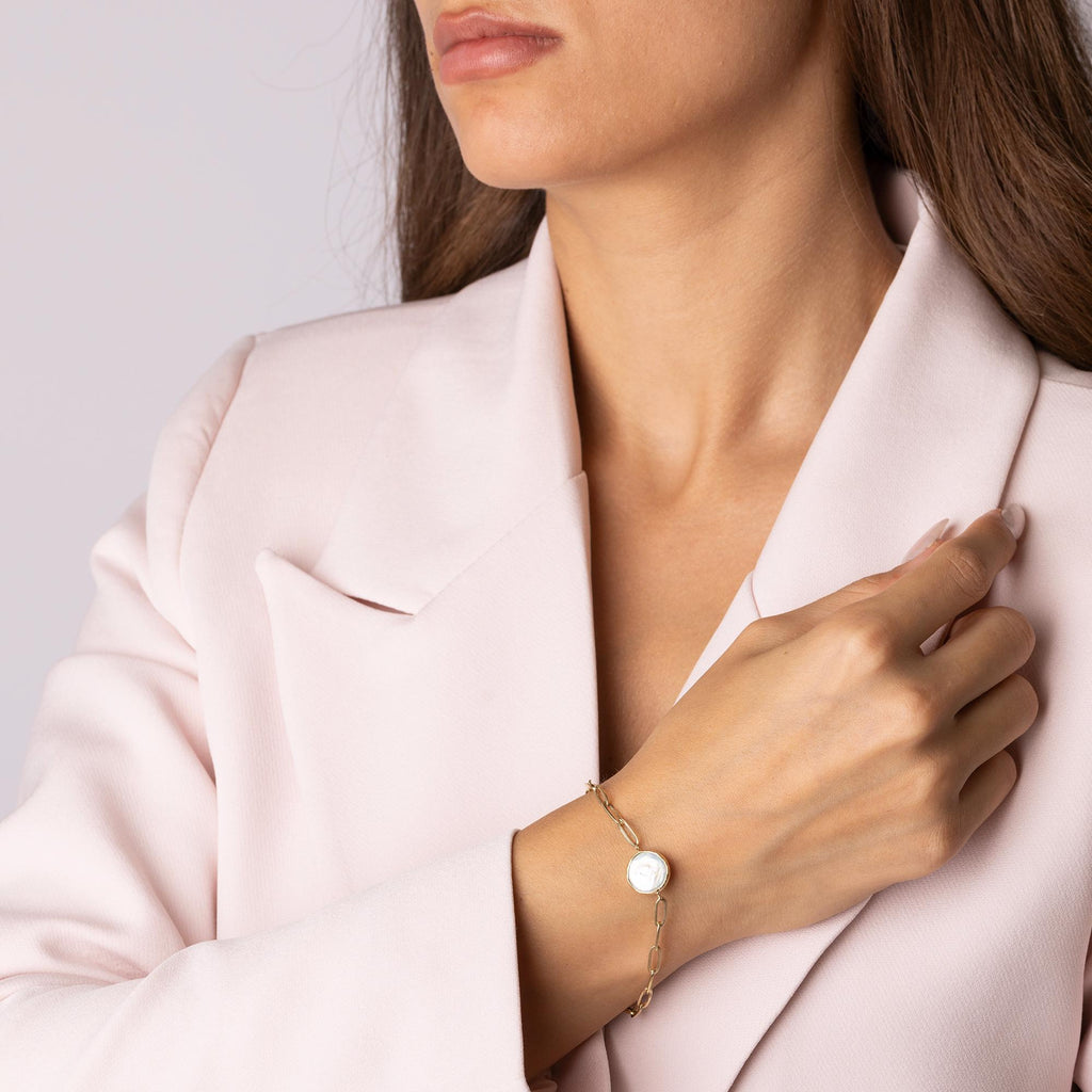 14K Solid Gold Heart Link Bracelet - Minimalist Romantic Design