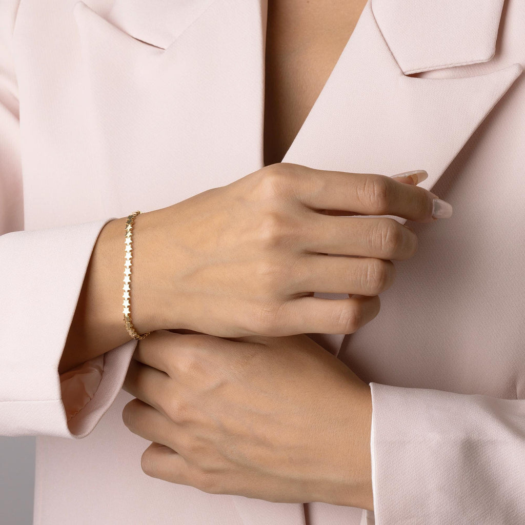 14K Solid Gold Star Link Bracelet for Women - Real Gold Dainty Chain Jewelry