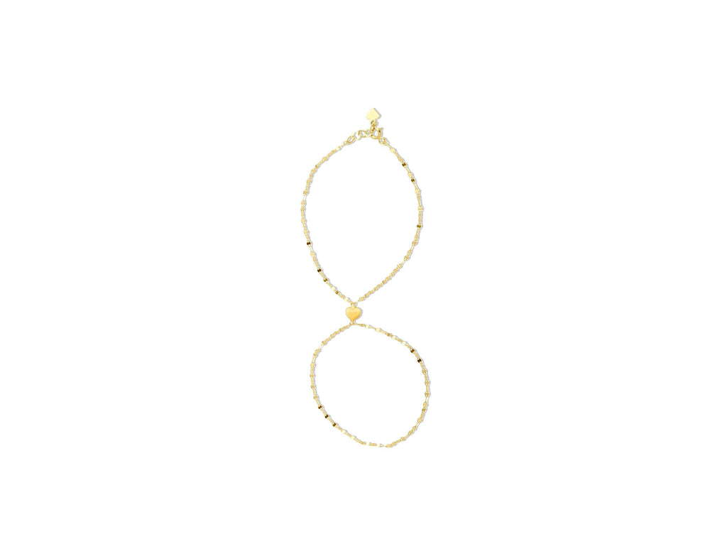 14K Solid Gold Heart Hand Chain Bracelet, Dainty Gold Slave Bracelet, Real Gold Jewelry for Women, Fine Gold Gift