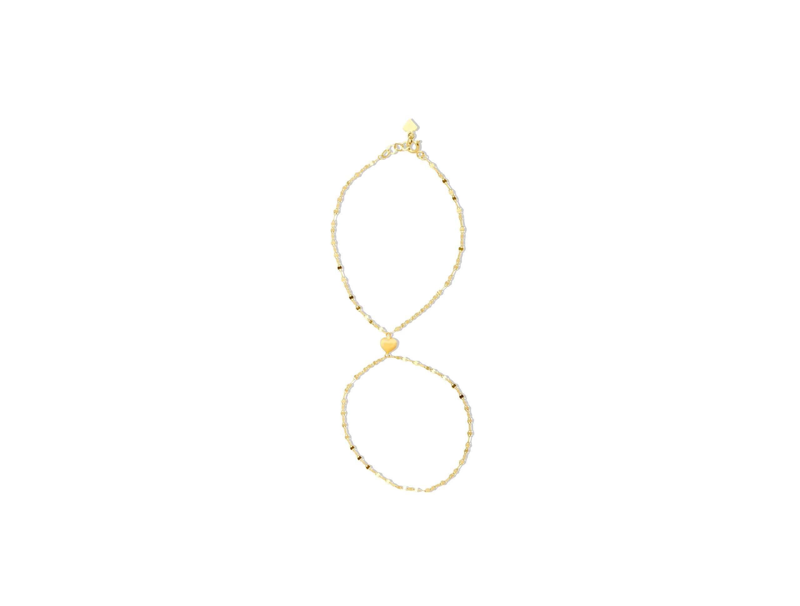 14K Solid Gold Heart Hand Chain Bracelet, Dainty Gold Slave Bracelet, Real Gold Jewelry for Women, Fine Gold Gift