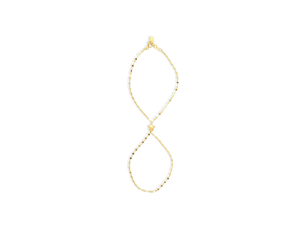14K Solid Gold Hand Chain with Heart Charm - Dainty Gold Slave Bracelet
