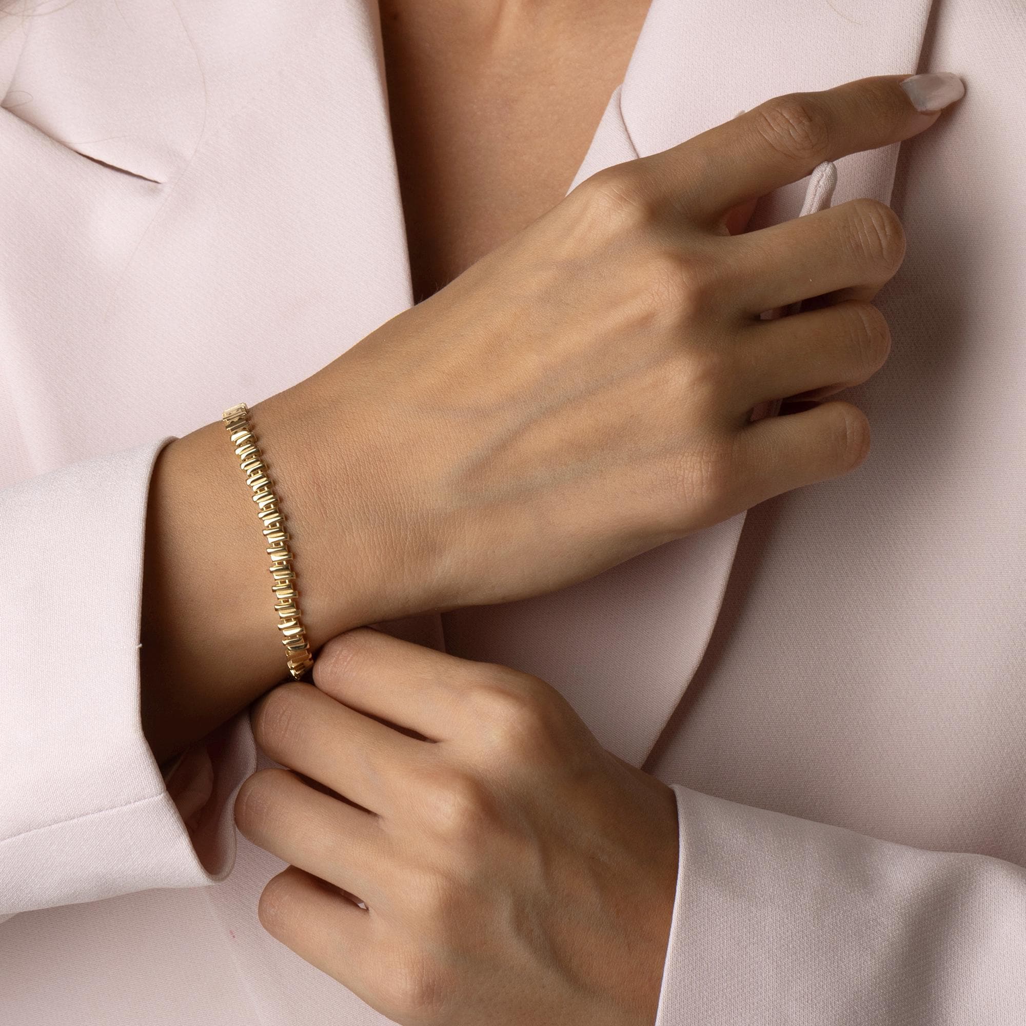 14K Solid Gold Link Bracelet - Square Chain Bracelet