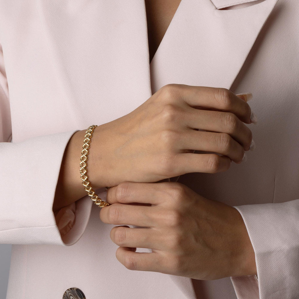 14K Solid Gold Geometric Link Bracelet – Elegant Chunky Chain Bracelet