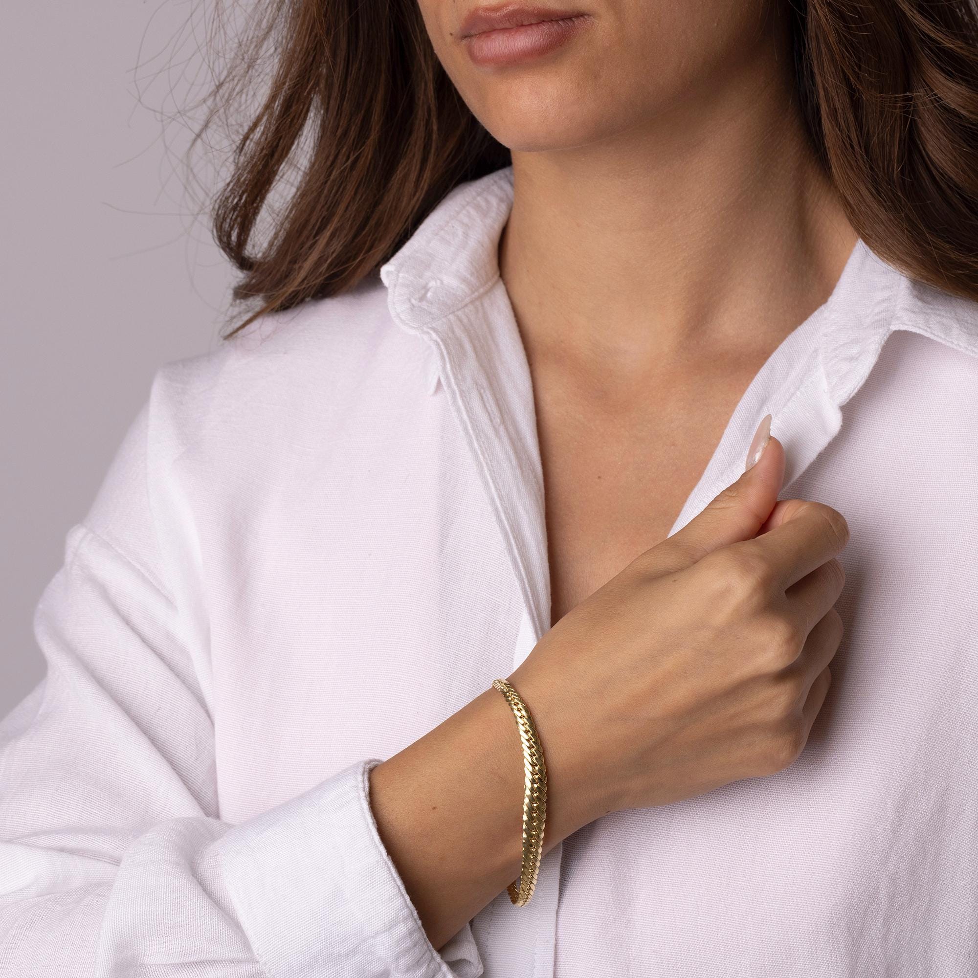 14K Solid Gold Snake Chain Bracelet – Elegant Flat Gold Bracelet