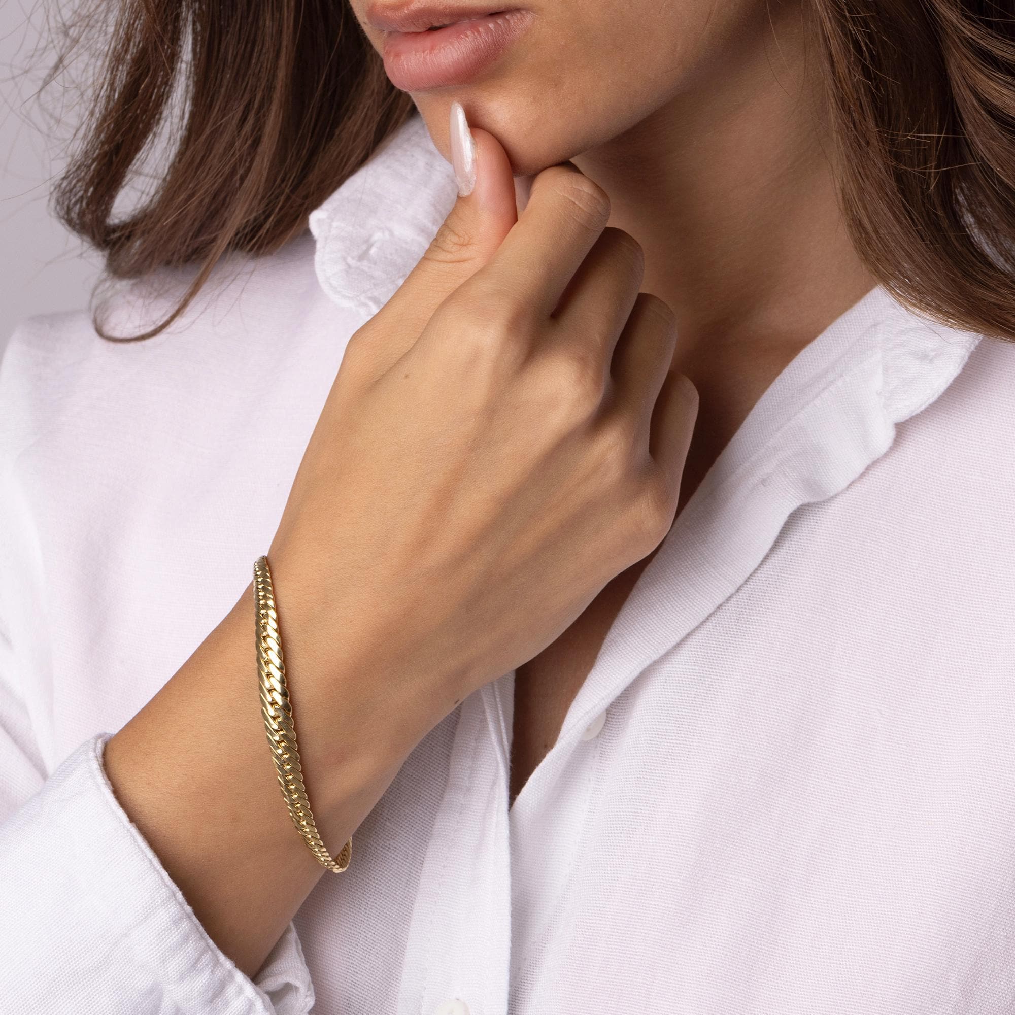 14K Solid Gold Snake Chain Bracelet – Elegant Flat Gold Bracelet