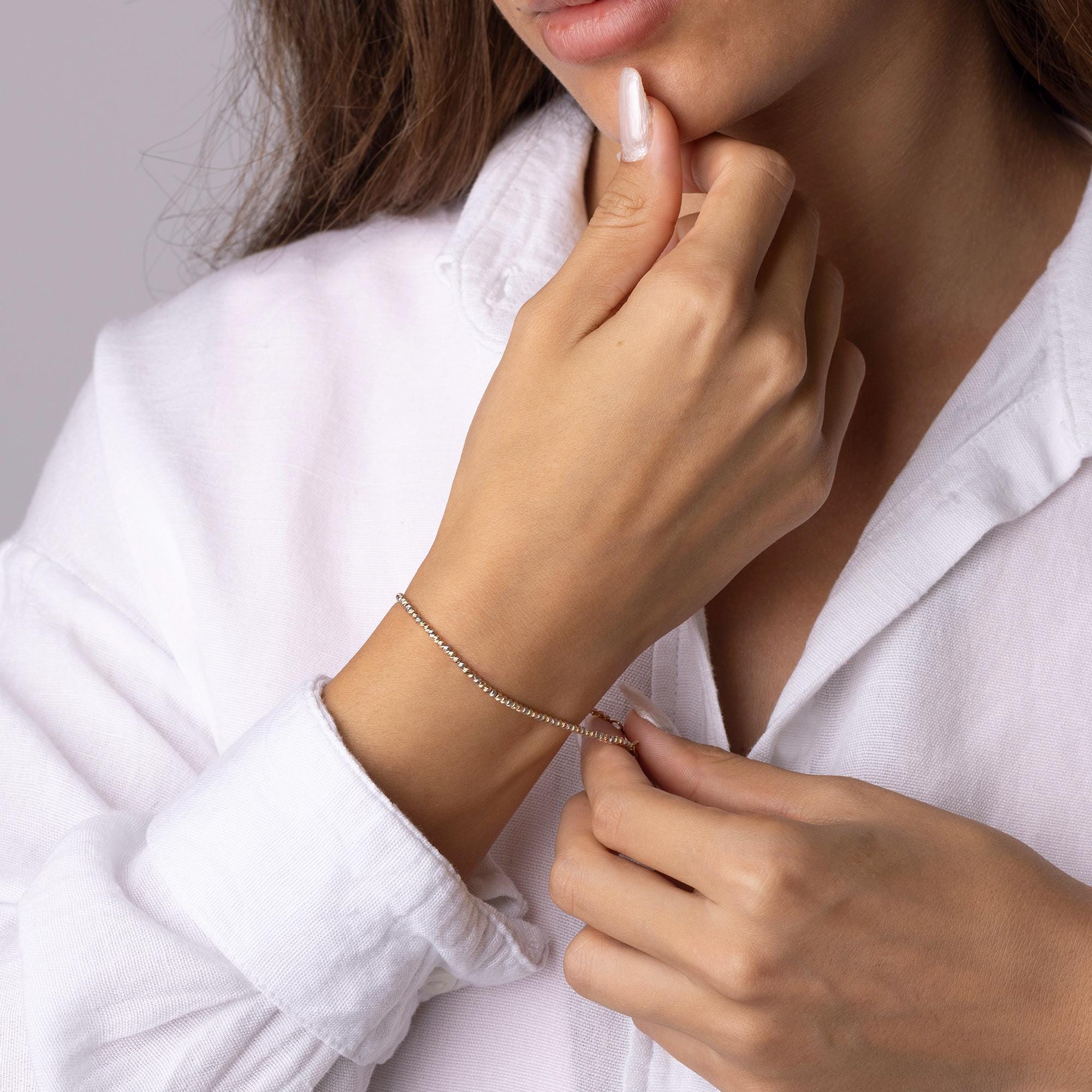 14K Solid Gold Dainty Chain Bracelet – Minimalist Real Gold Jewelry