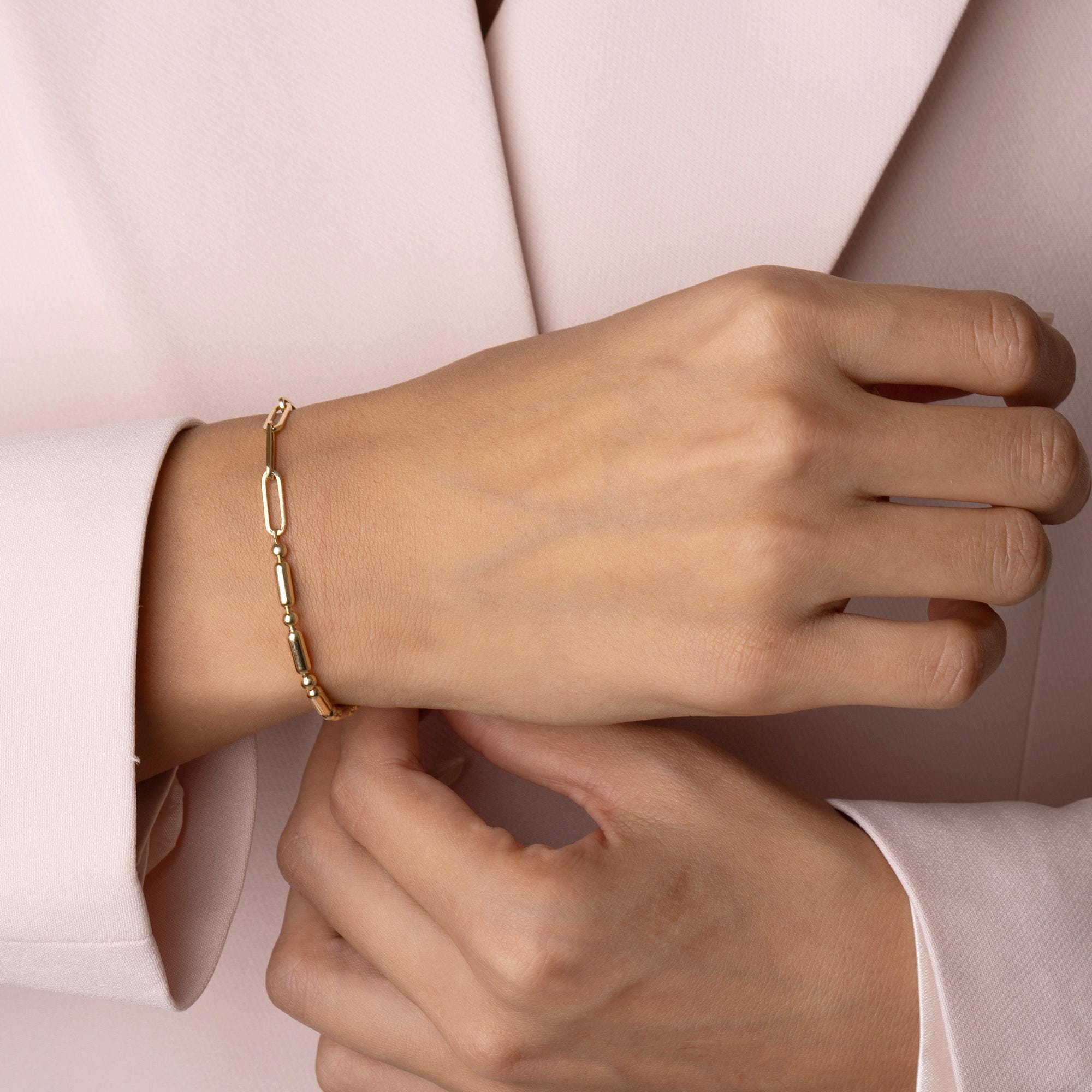 14K Solid Gold Paperclip Chain Bracelet – Minimalist Link Bracelet