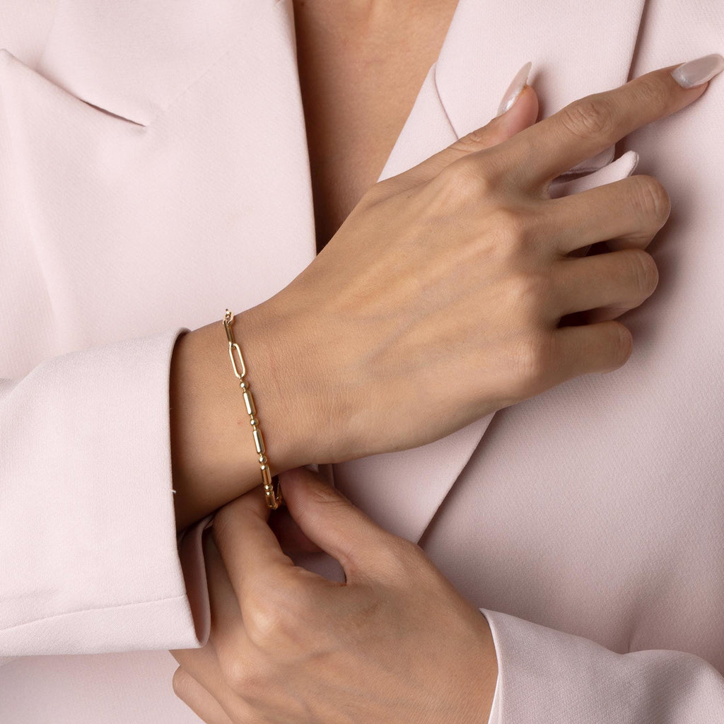 14K Solid Gold Paperclip Chain Bracelet – Minimalist Link Bracelet