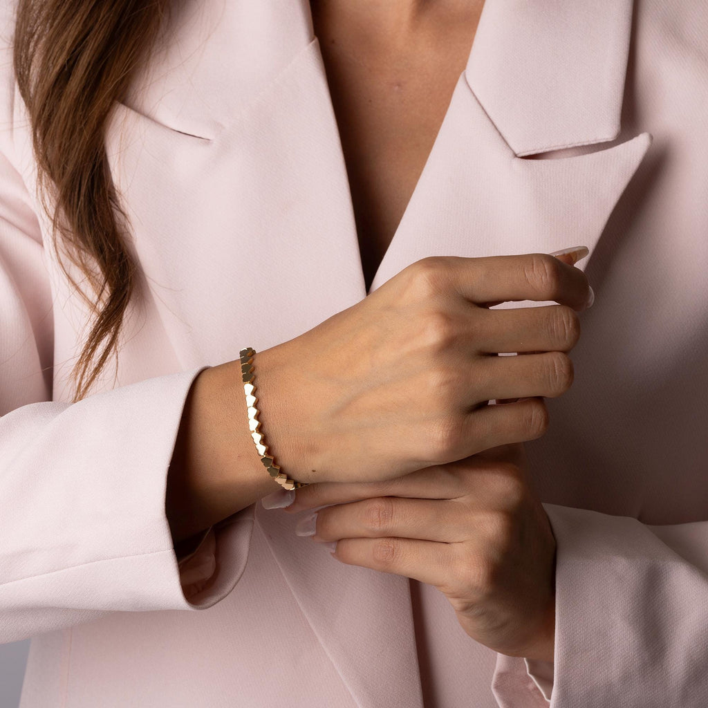 14K Solid Gold Heart Chain Bracelet – Dainty Real Gold Jewelry with Linked Hearts