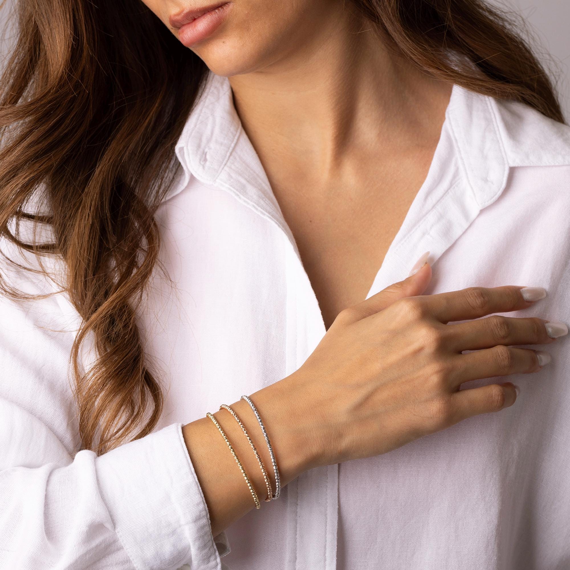 14K Solid White Gold Diamond Tennis Bracelet – Elegant Real Gold Jewelry