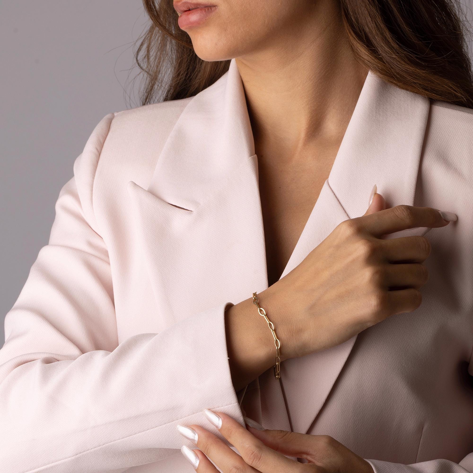 14K Solid Gold Chain Bracelet - Gold Paperclip Bracelet