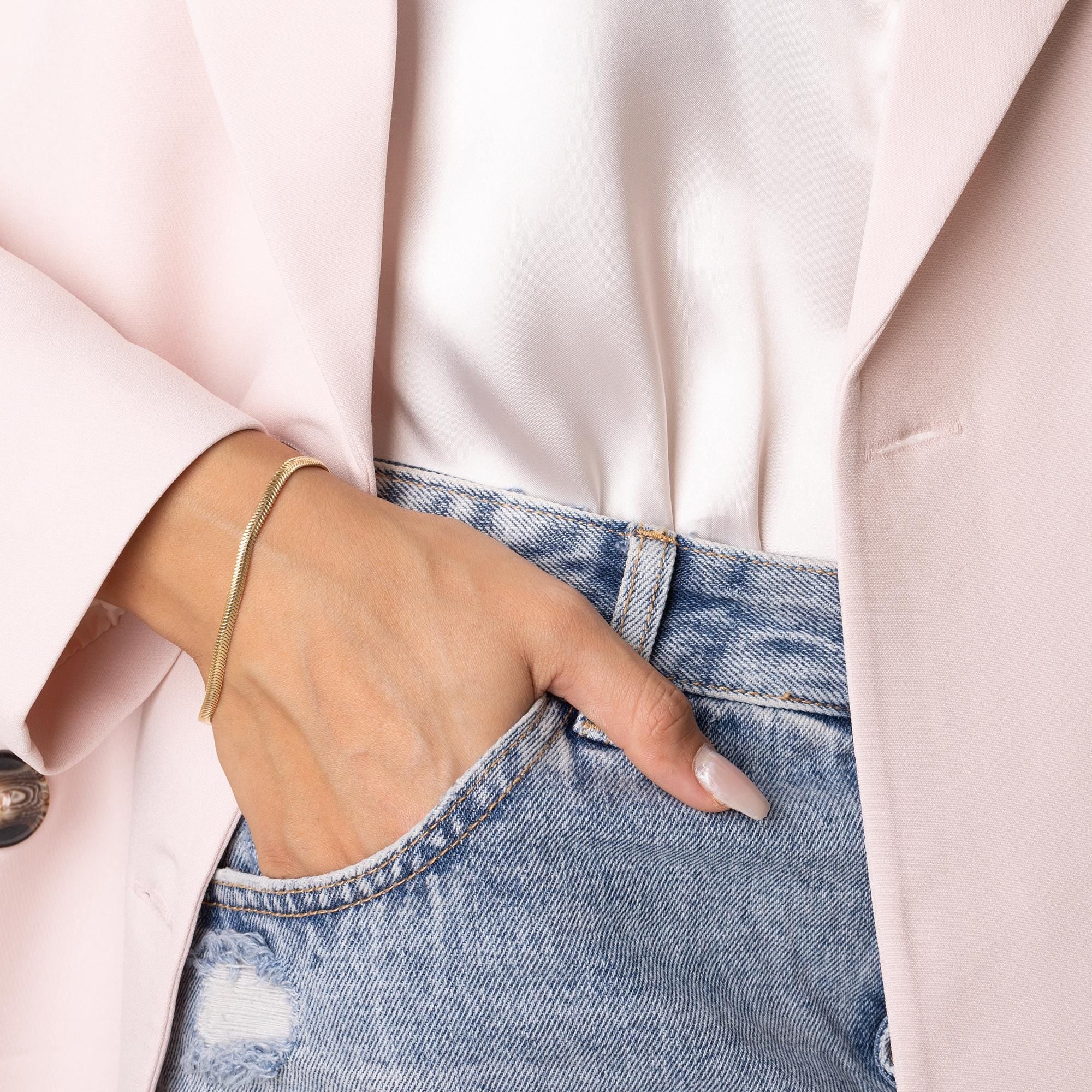 14K Solid Gold Snake Chain Bracelet - Herringbone Bracelet