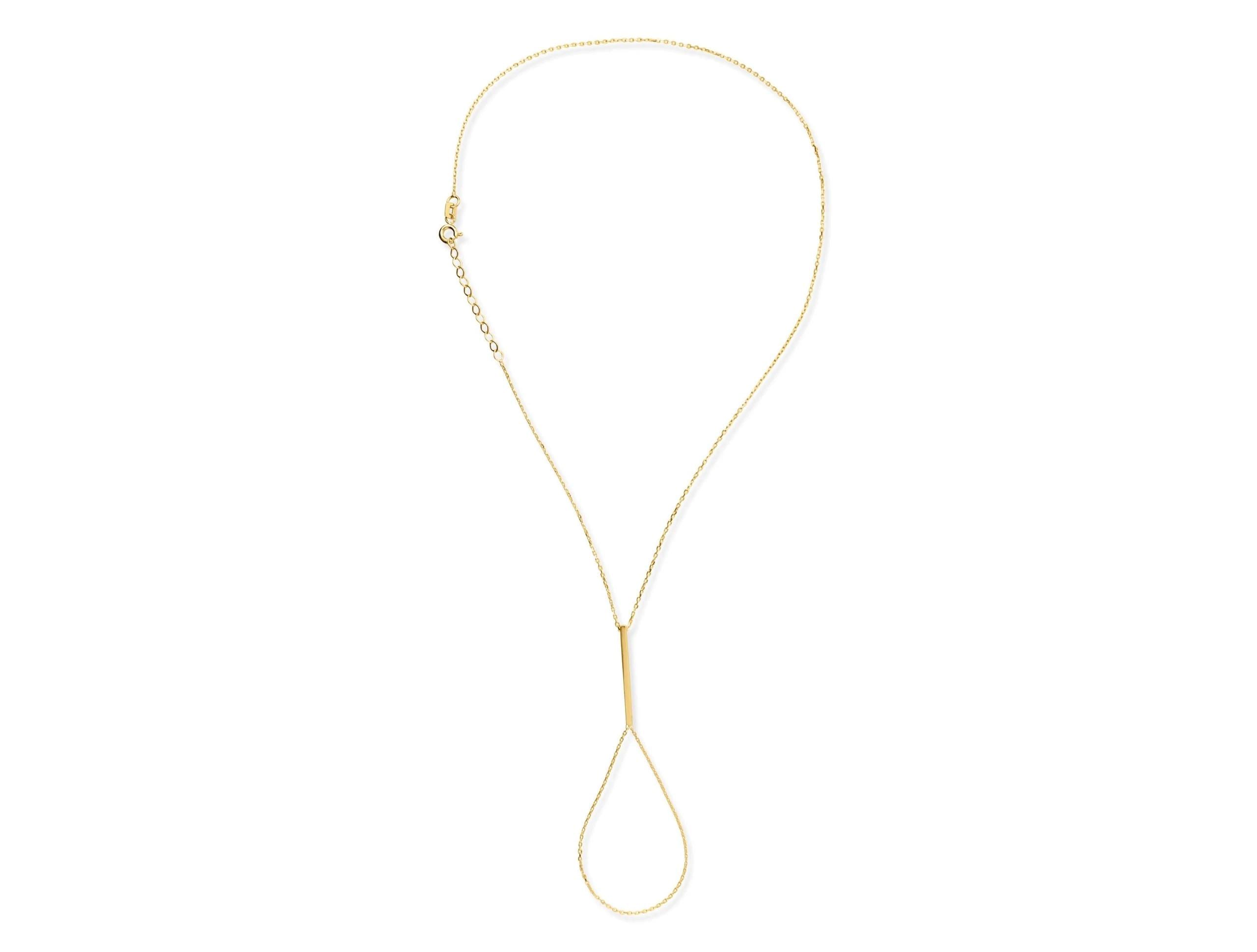 14K Solid Gold Hand Chain Bracelet - Real Gold Bar Bracelet